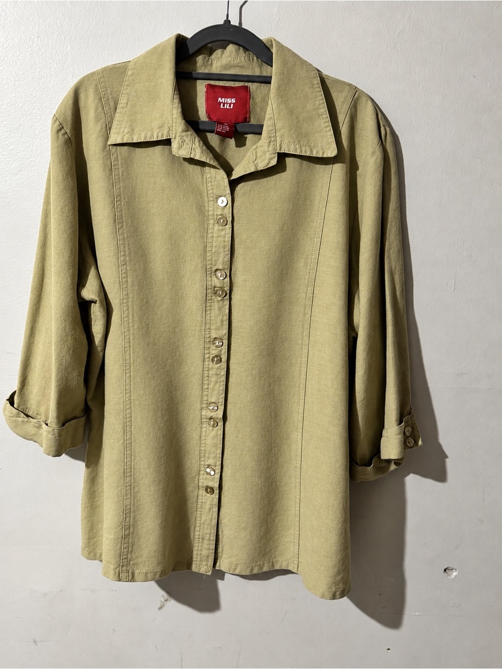 Miss Lilli Olive Green Button-Front Shirt - Picture 2 of 4